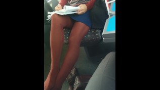 candid camera red pantyhose in train
