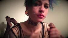 Sexy teen tattooed blue hair punk kat mayhem blowjob footjob edge play pov