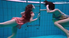 Naked Russian girls swim underwater